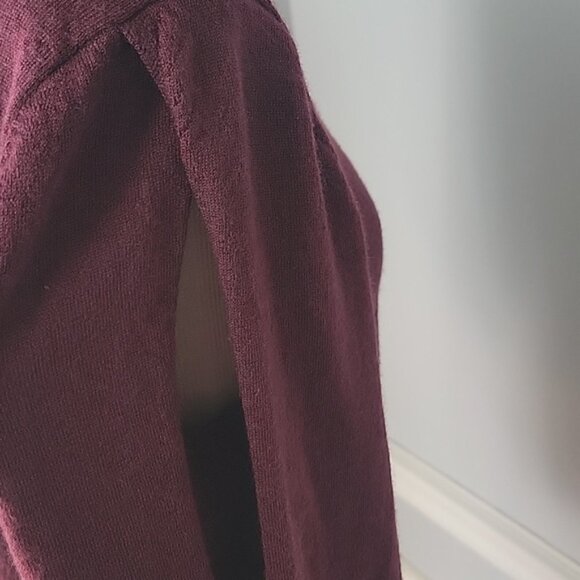 TALBOTS Burgundy Pure Merino Wool Three Quarter Slit Sleeve Boatneck Sweater L - Picture 6 of 9
